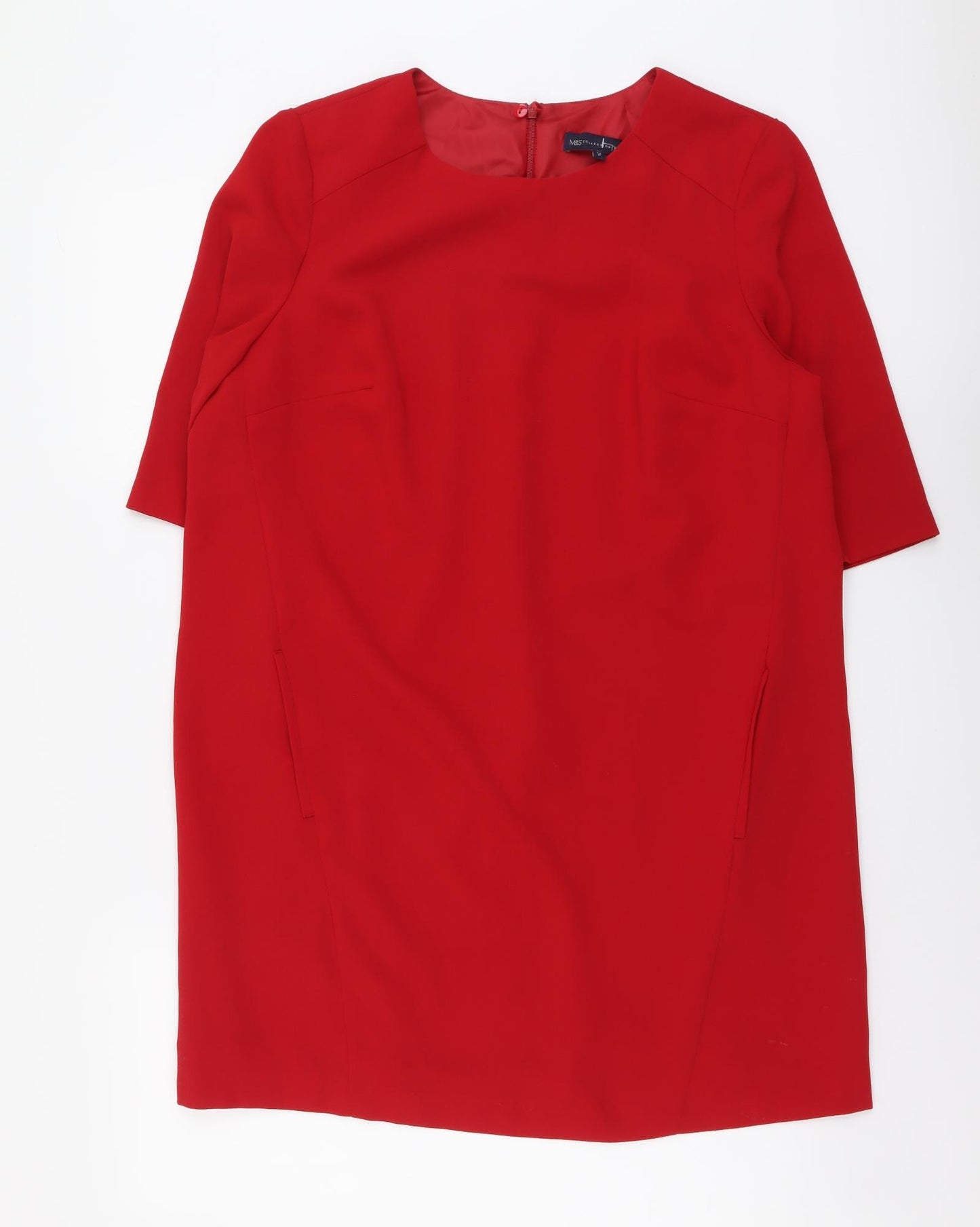 Marks and Spencer Womens Red Polyester Shift Size 14 Round Neck