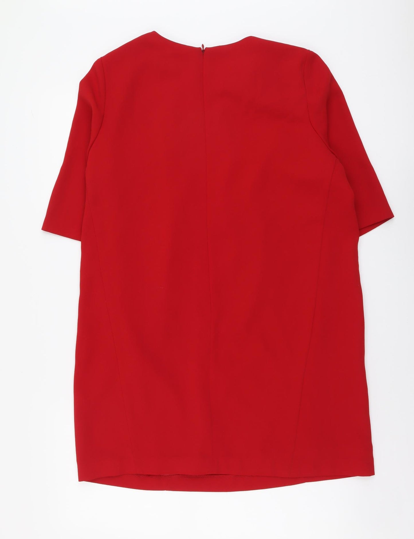 Marks and Spencer Womens Red Polyester Shift Size 14 Round Neck