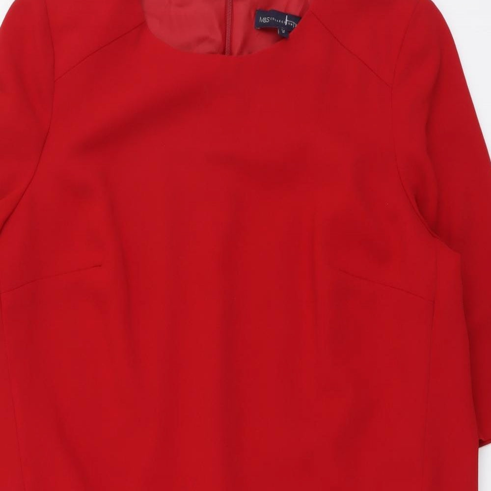 Marks and Spencer Womens Red Polyester Shift Size 14 Round Neck
