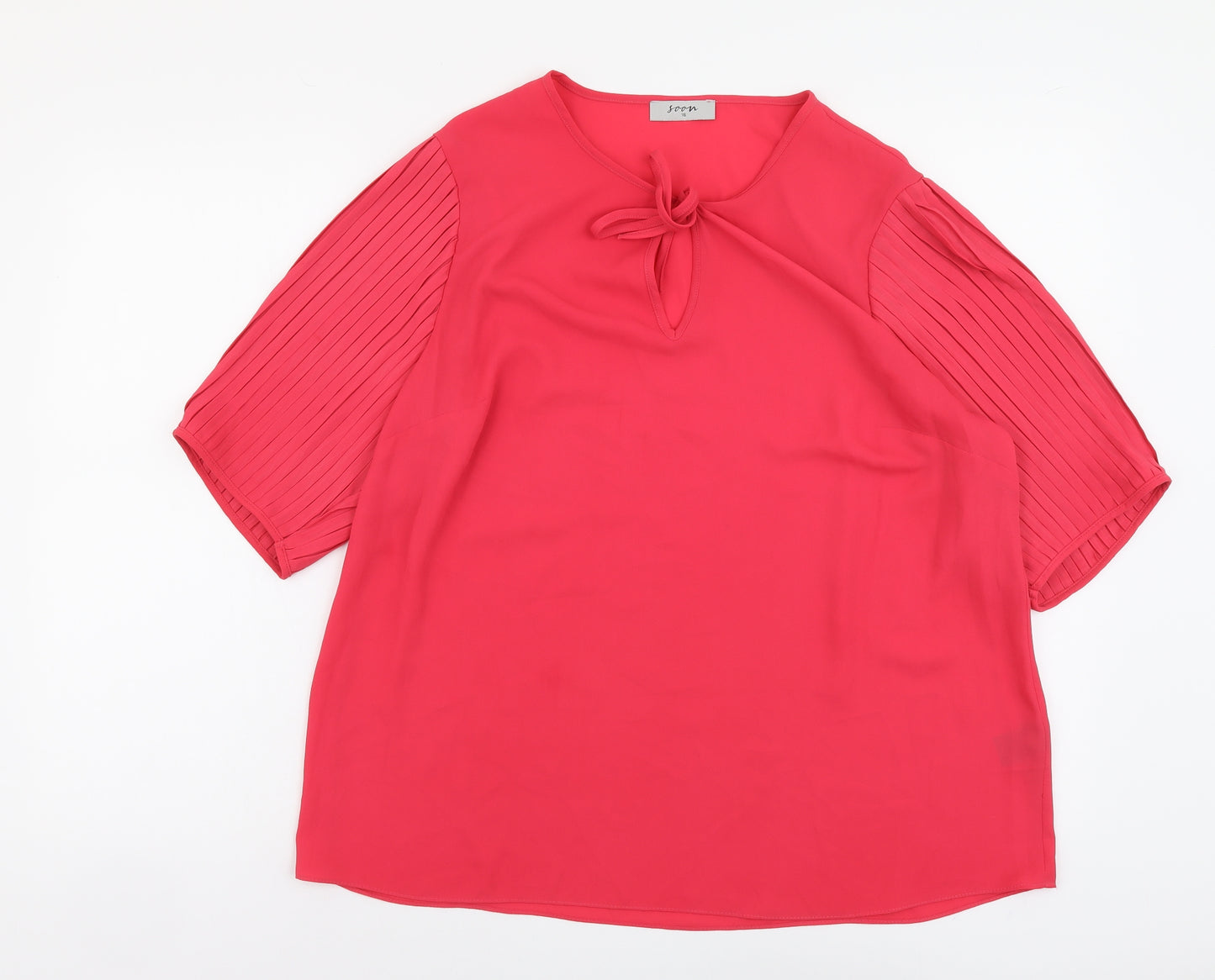 Soon Womens Pink Polyester Basic Blouse Size 16 V-Neck - Pleated Sleeves