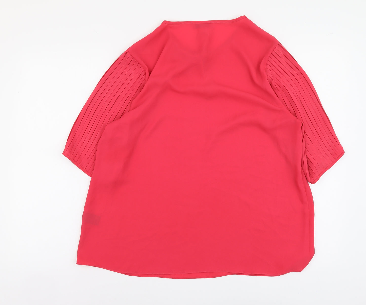 Soon Womens Pink Polyester Basic Blouse Size 16 V-Neck - Pleated Sleeves