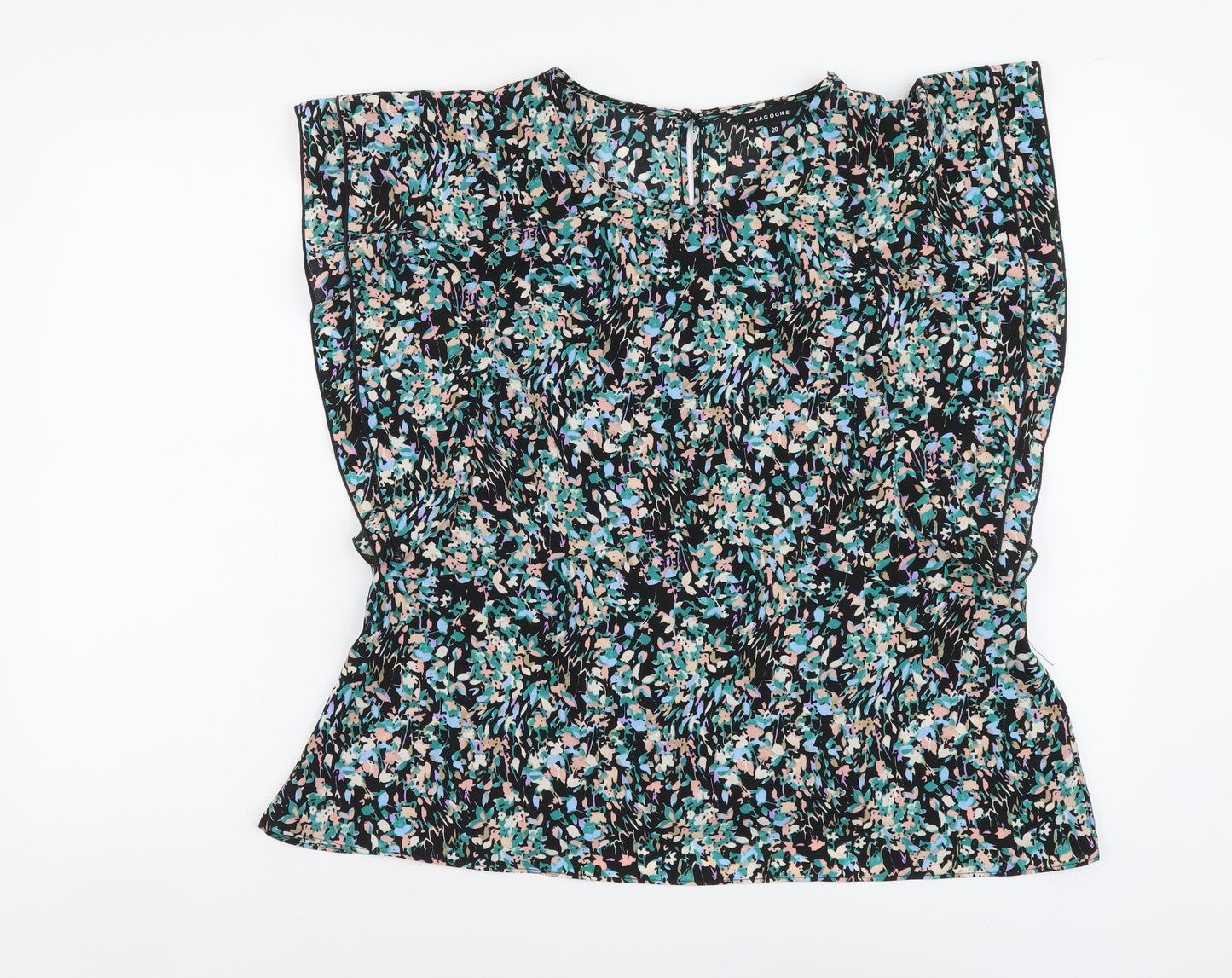 Peacocks Womens Multicoloured Geometric Viscose Basic Blouse Size 20 Round Neck