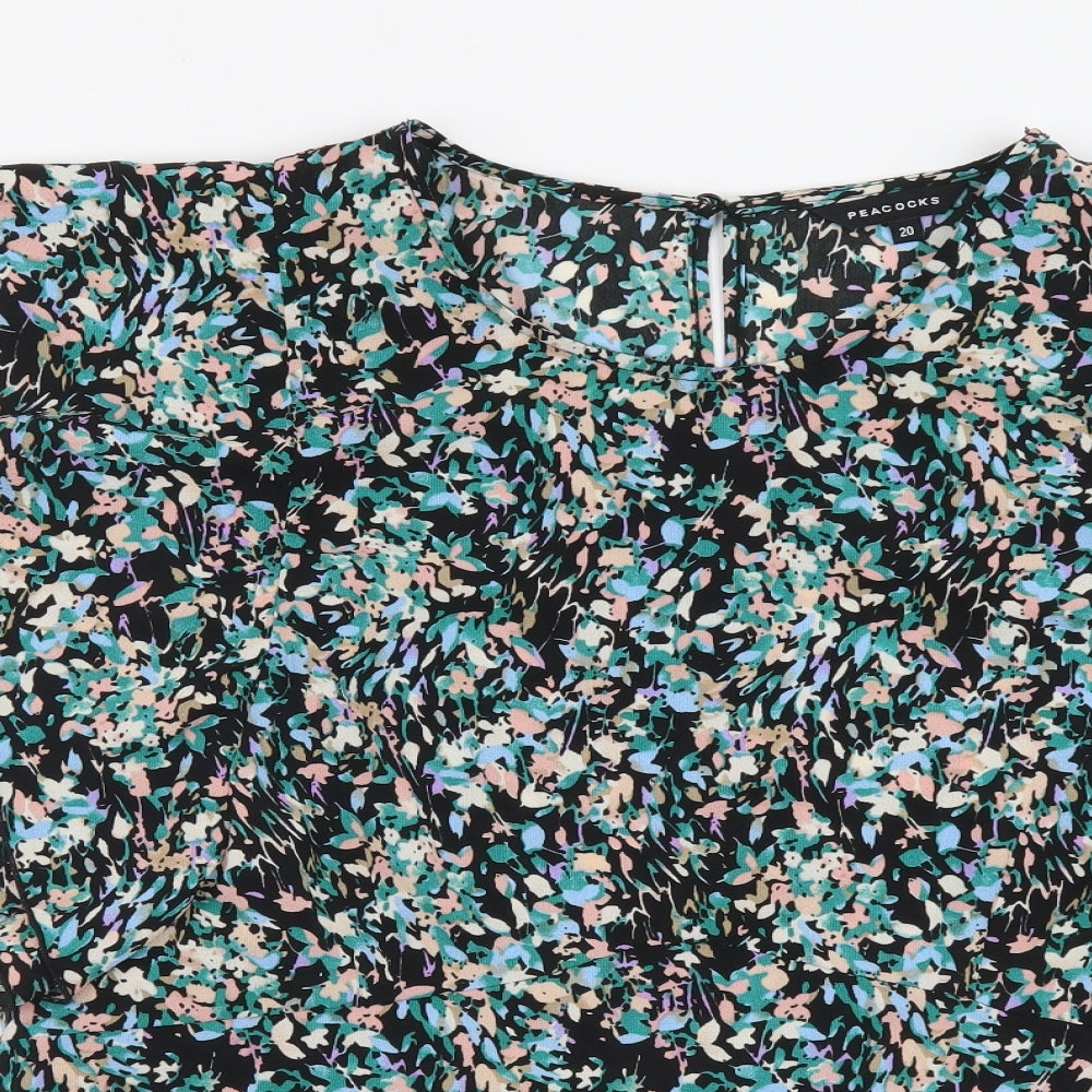 Peacocks Womens Multicoloured Geometric Viscose Basic Blouse Size 20 Round Neck