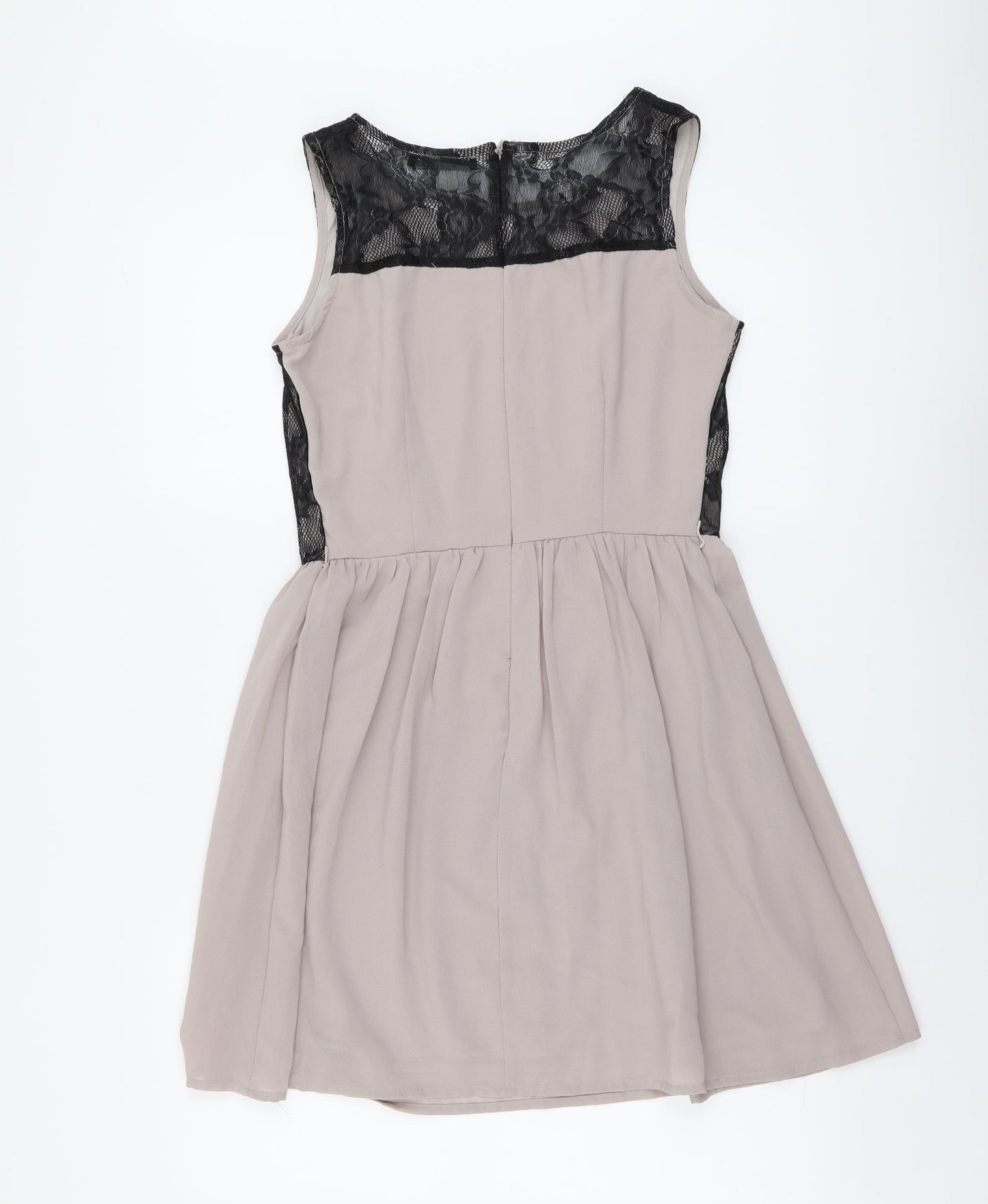 Atmosphere Womens Beige Colourblock Polyester Skater Dress Size 10 Boat Neck Zip - Lace Detail