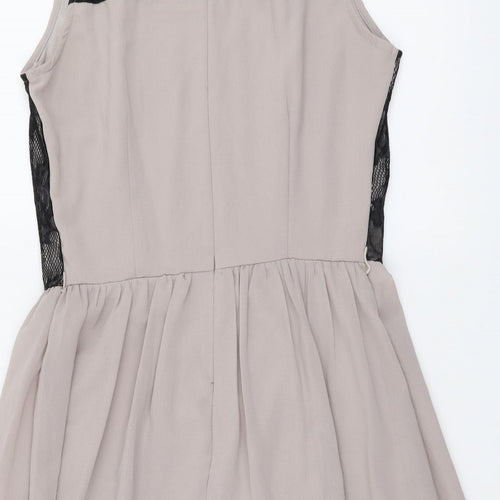 Atmosphere Womens Beige Colourblock Polyester Skater Dress Size 10 Boat Neck Zip - Lace Detail