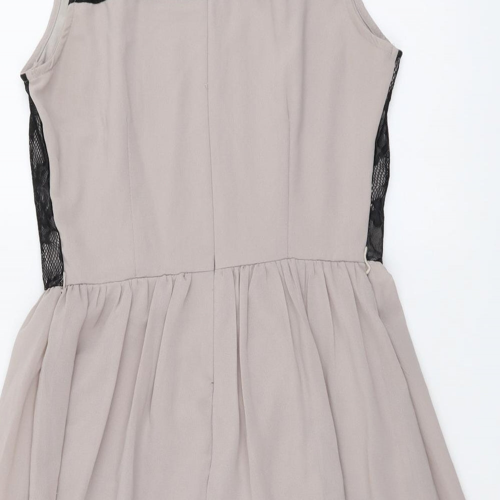 Atmosphere Womens Beige Colourblock Polyester Skater Dress Size 10 Boat Neck Zip - Lace Detail