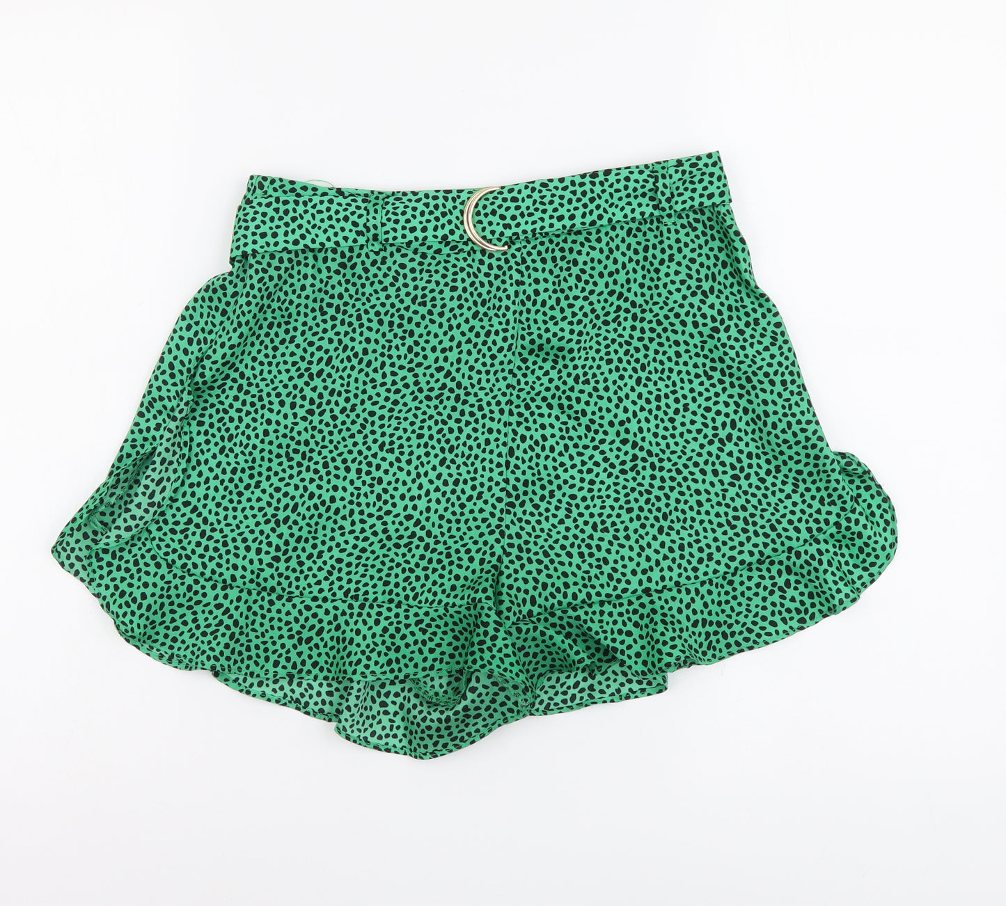 River Island Womens Green Animal Print Polyester Bermuda Shorts Size 10 L3 in Regular