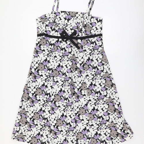 F&F Womens Multicoloured Floral Cotton A-Line Size 12 Square Neck Zip