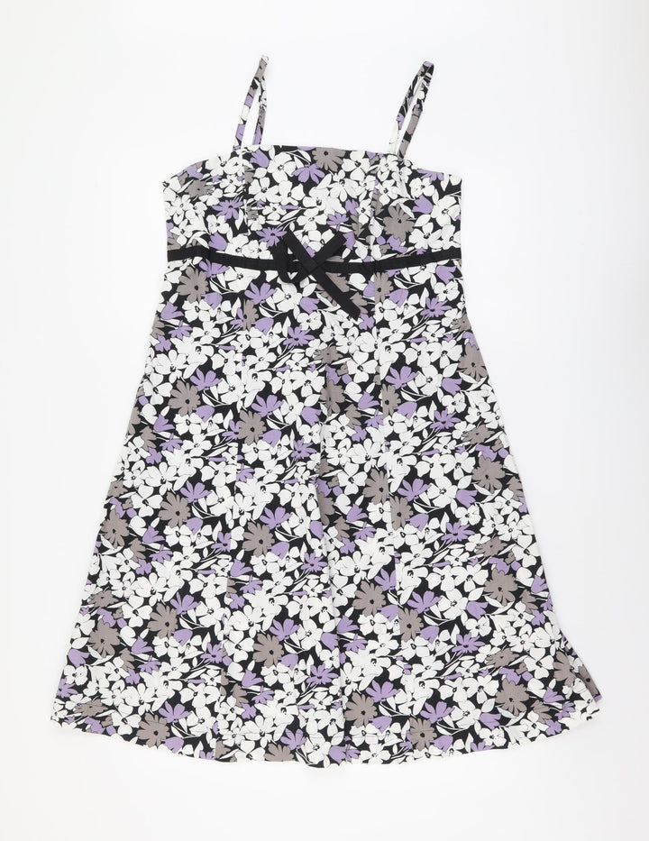F&F Womens Multicoloured Floral Cotton A-Line Size 12 Square Neck Zip