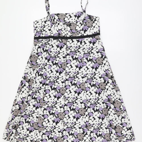 F&F Womens Multicoloured Floral Cotton A-Line Size 12 Square Neck Zip