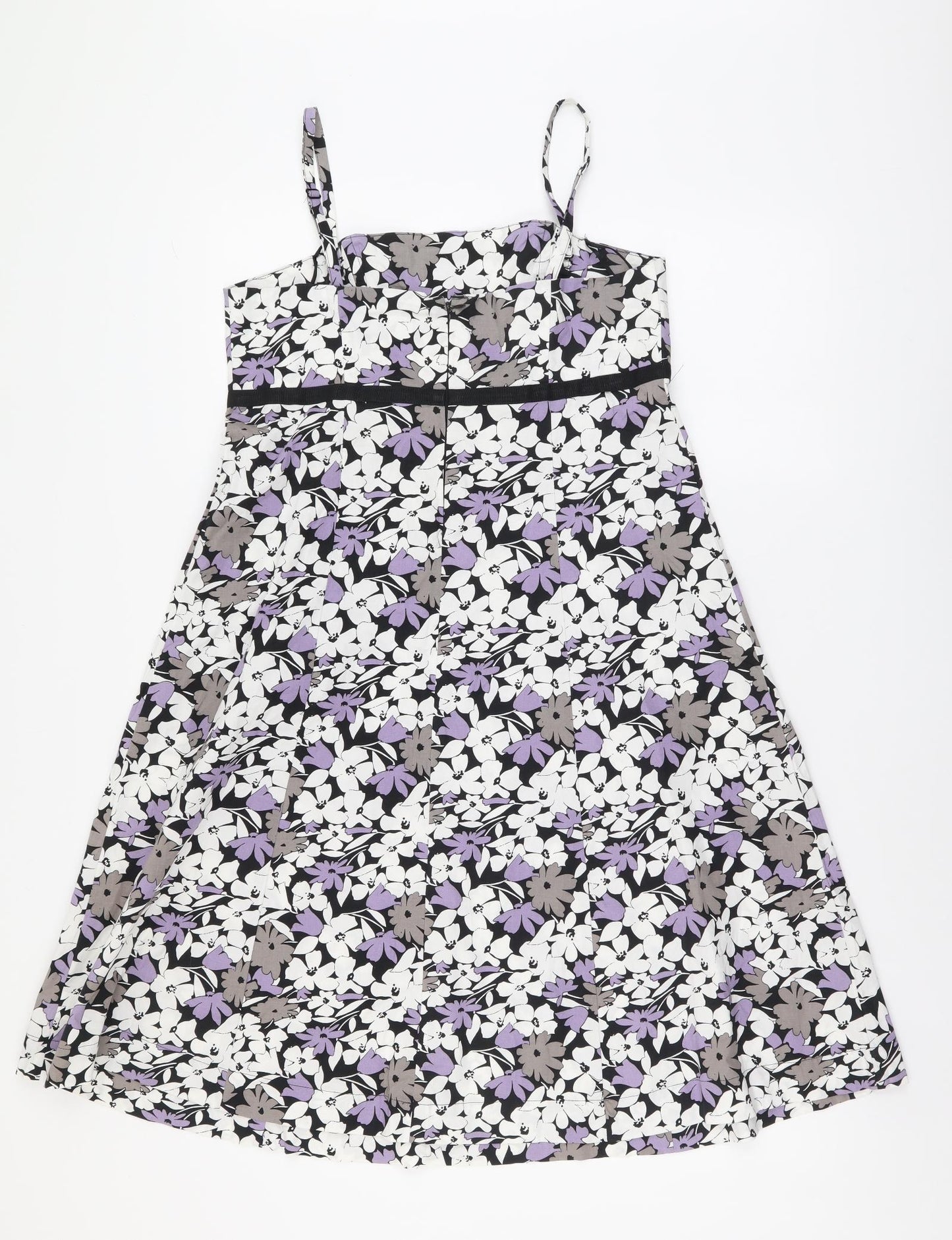 F&F Womens Multicoloured Floral Cotton A-Line Size 12 Square Neck Zip