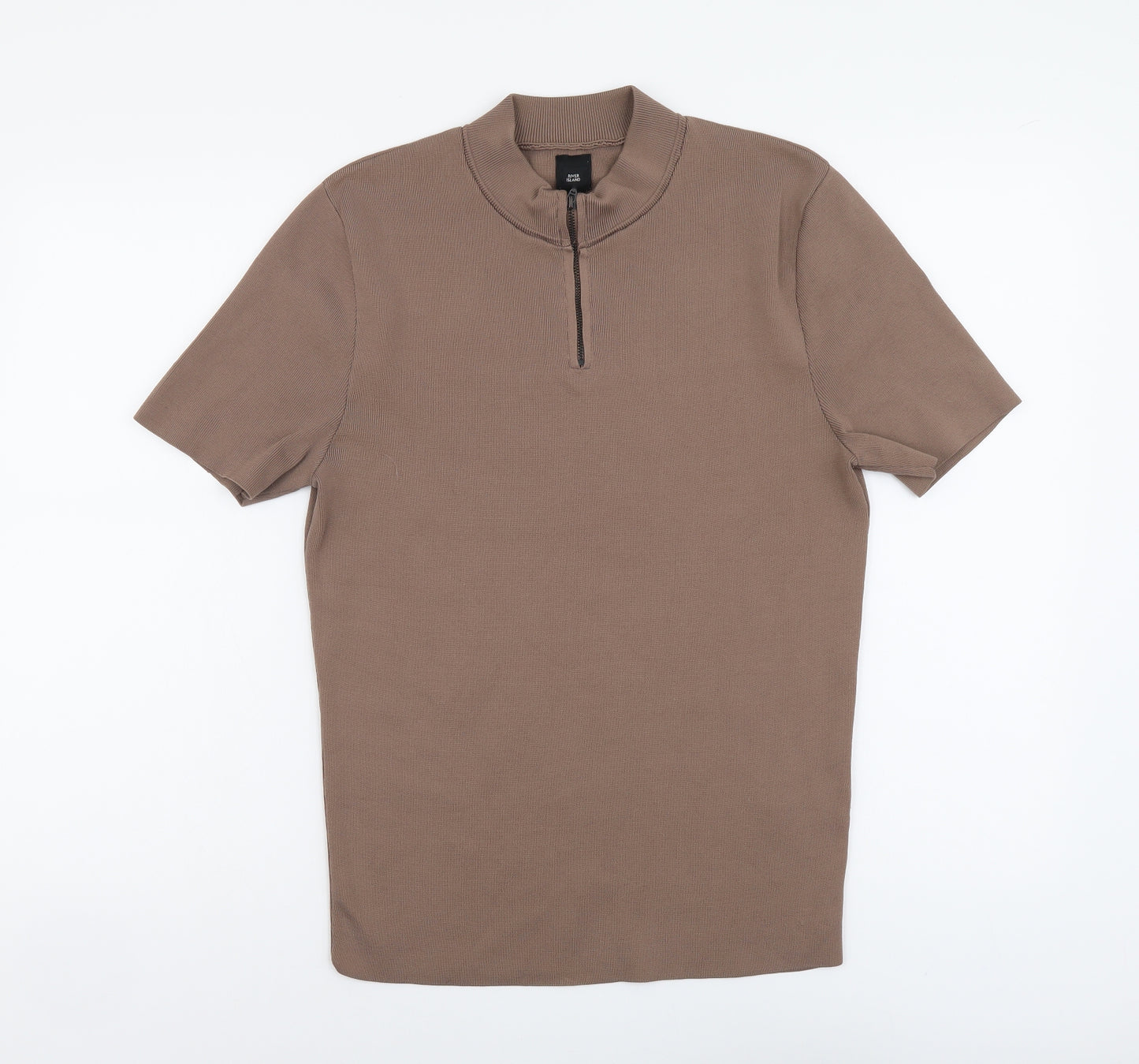 River Island Womens Beige Polyester Basic T-Shirt Size M Round Neck