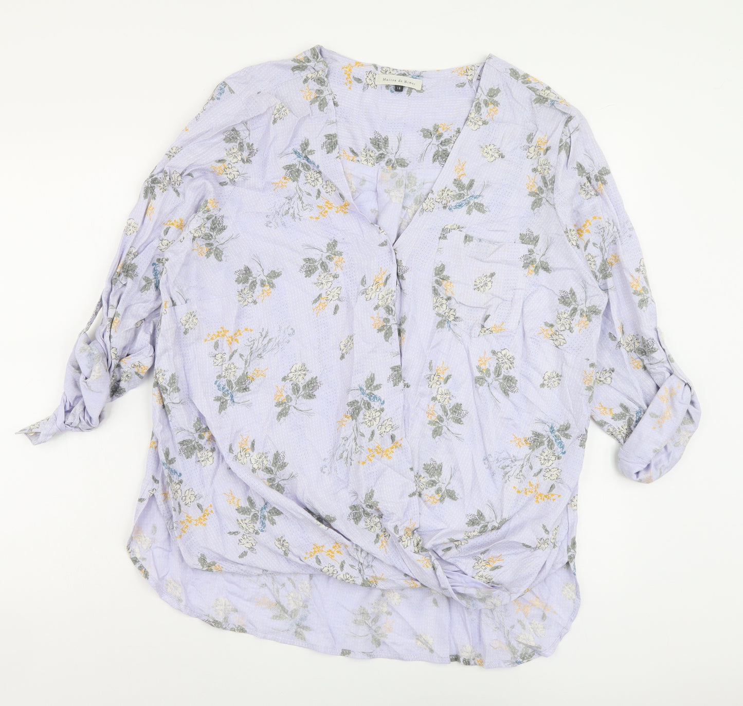 Maison De Nimes Womens Blue Geometric Viscose Basic Button-Up Size 18 V-Neck