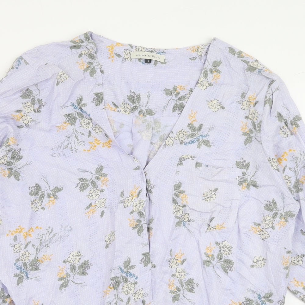 Maison De Nimes Womens Blue Geometric Viscose Basic Button-Up Size 18 V-Neck