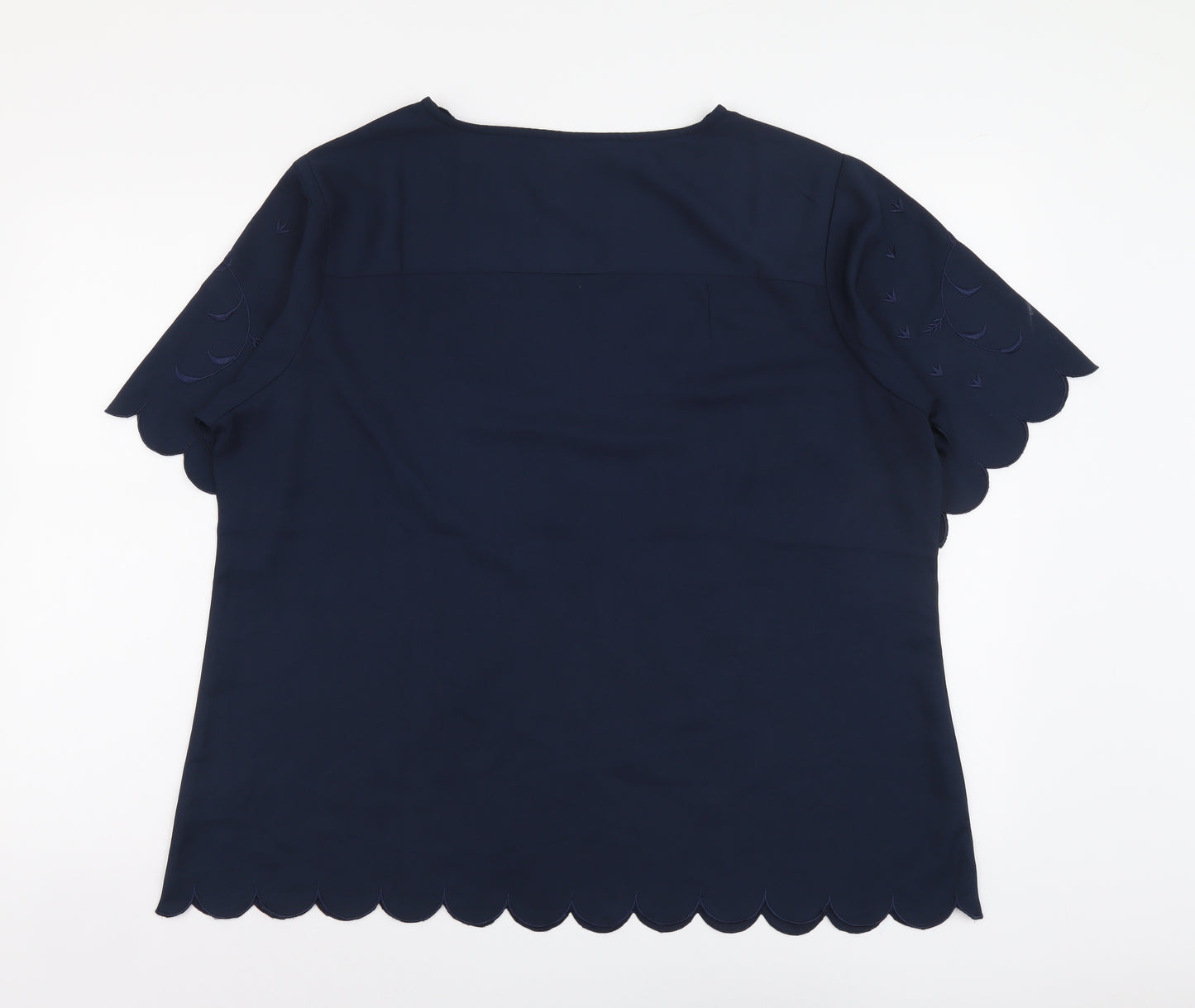Cotton Traders Womens Blue Polyester Basic T-Shirt Size 18 V-Neck