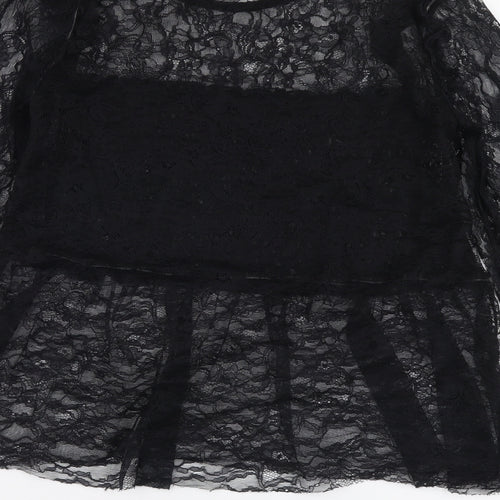 River Island Womens Black Polyester Basic T-Shirt Size 8 Round Neck - Lace Detail