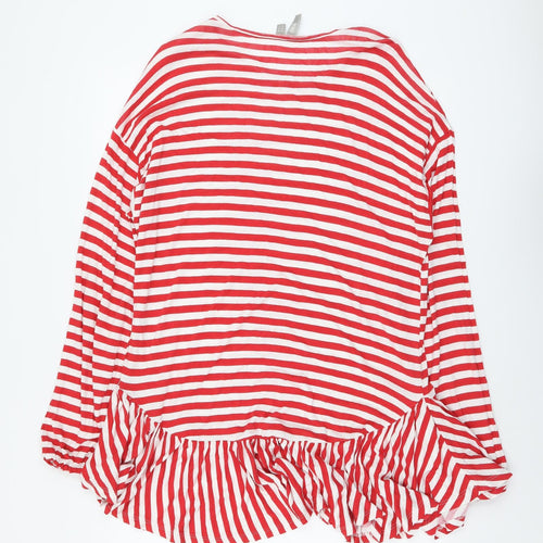 ASOS Womens Red Striped Polyester Tunic T-Shirt Size 12 Round Neck