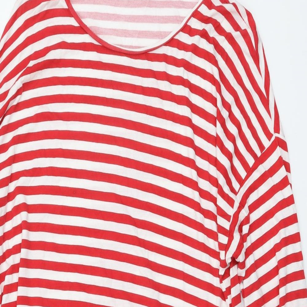 ASOS Womens Red Striped Polyester Tunic T-Shirt Size 12 Round Neck
