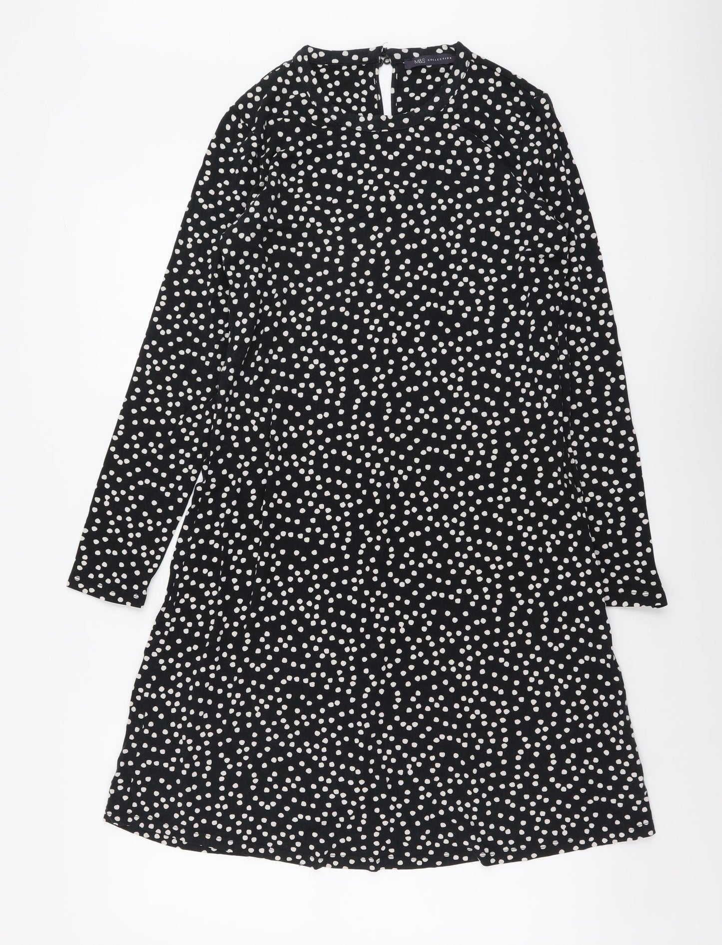 Marks and Spencer Womens Black Polka Dot Viscose A-Line Size 10 Round Neck Pullover
