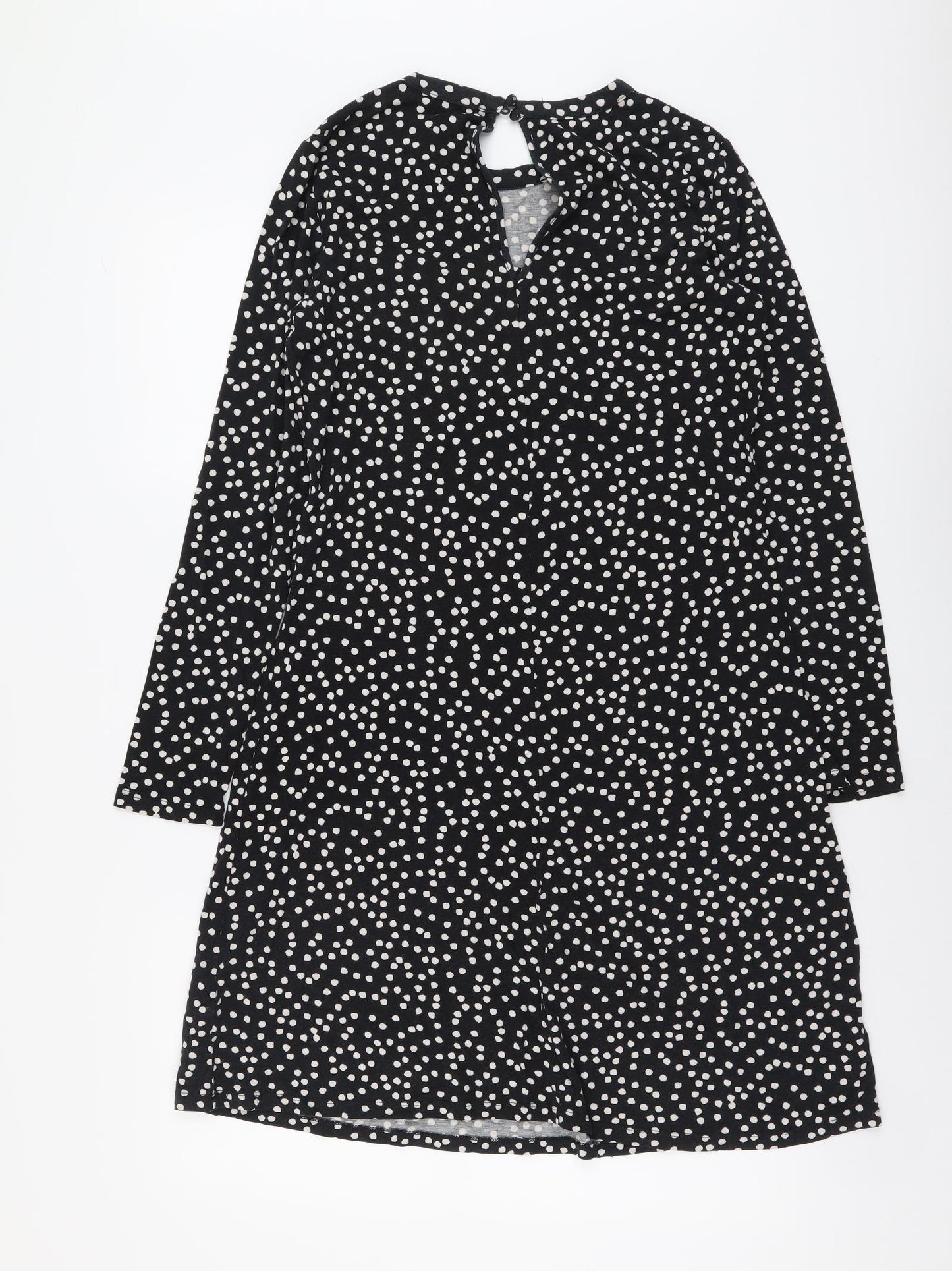Marks and Spencer Womens Black Polka Dot Viscose A-Line Size 10 Round Neck Pullover