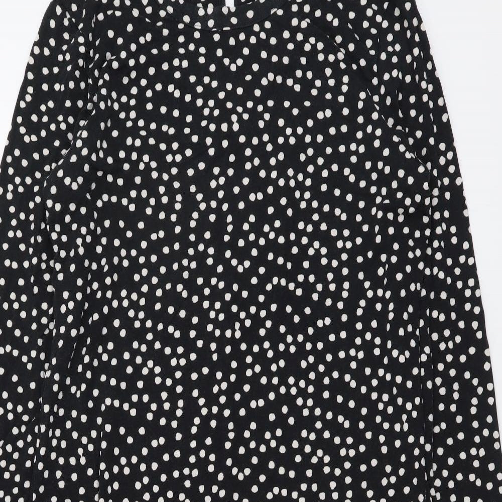Marks and Spencer Womens Black Polka Dot Viscose A-Line Size 10 Round Neck Pullover