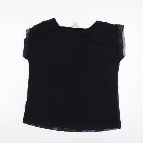 Red Herring Womens Black Geometric Polyester Basic T-Shirt Size 14 Round Neck - Butterfly