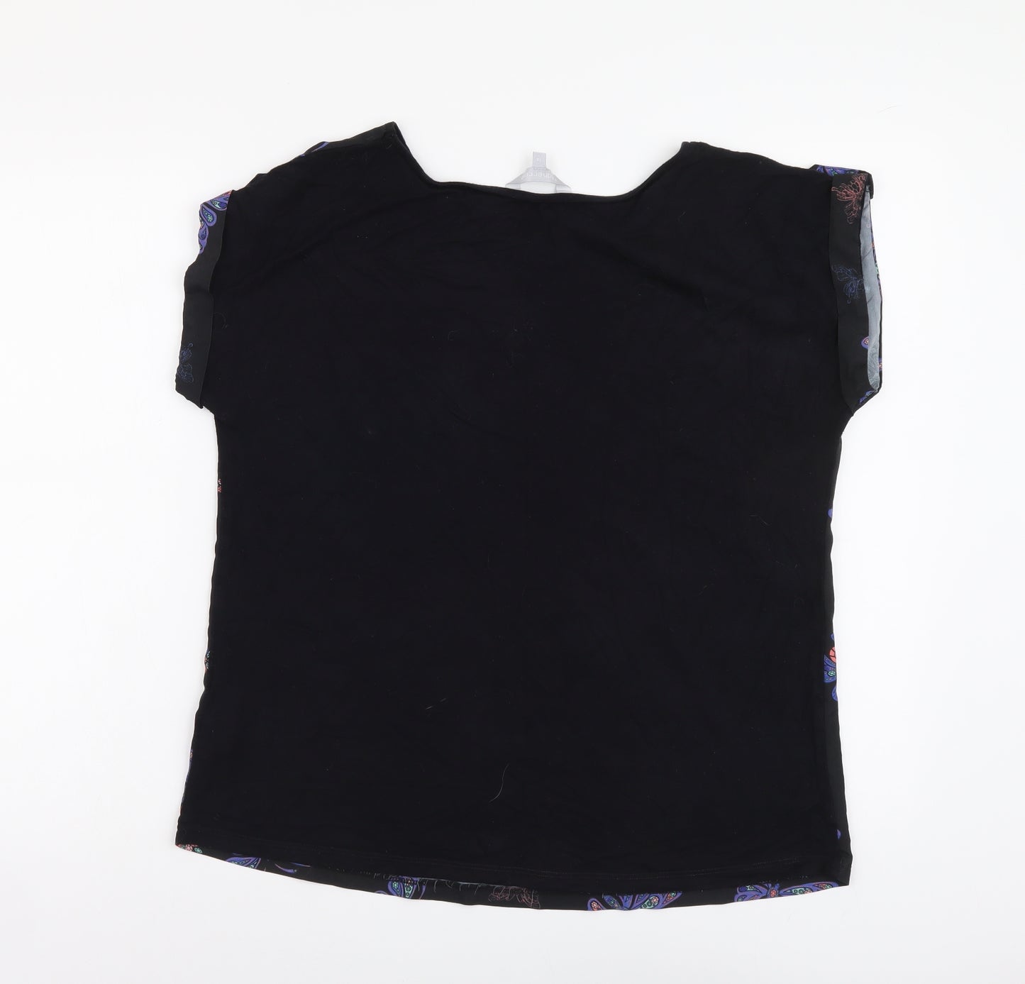 Red Herring Womens Black Geometric Polyester Basic T-Shirt Size 14 Round Neck - Butterfly