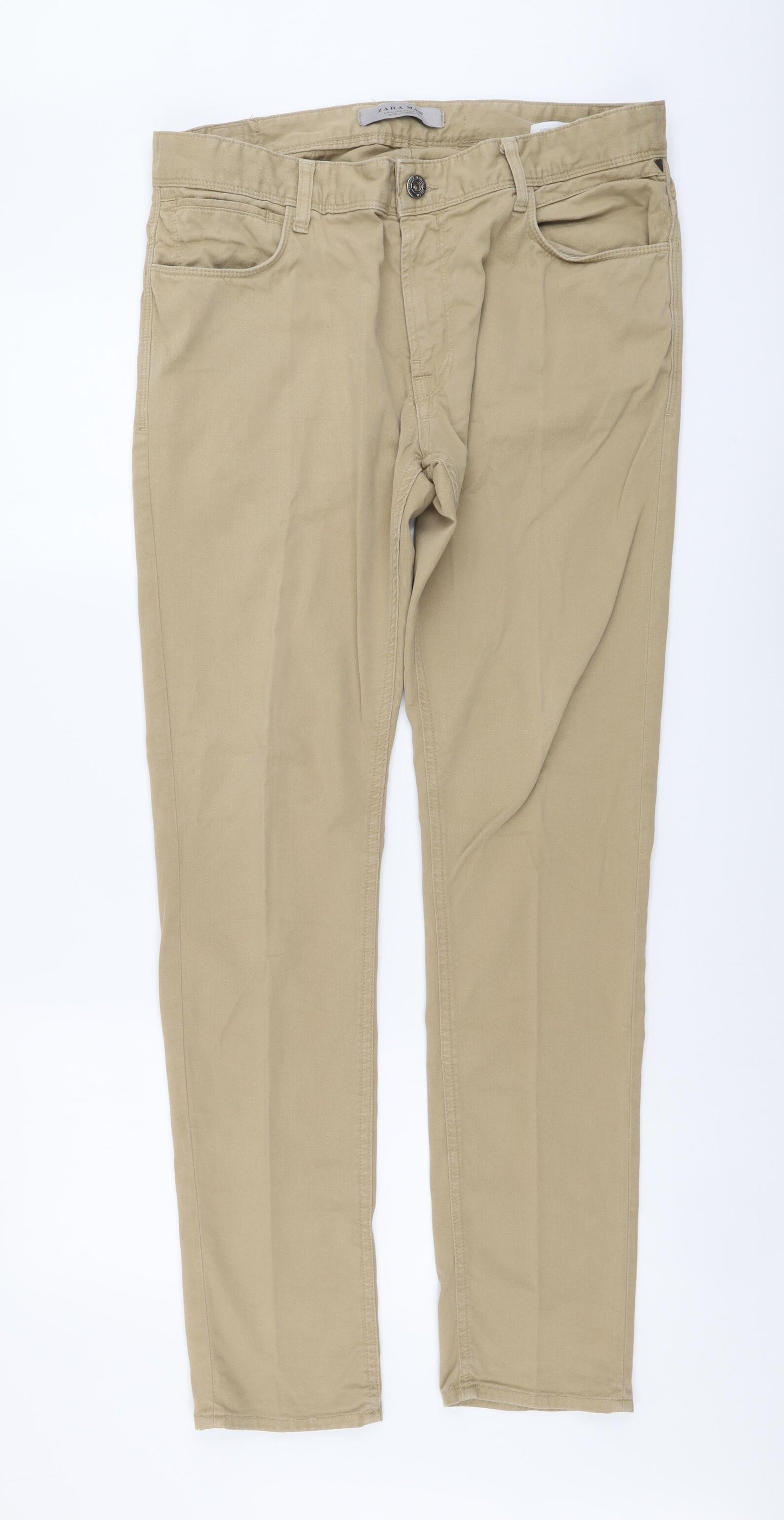 Zara Mens Beige Cotton Skinny Jeans Size 34 in L32 in Regular Button