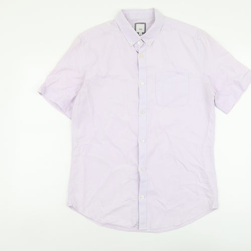 River Island Mens Purple Cotton Button-Up Size M Collared Button