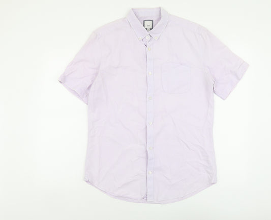 River Island Mens Purple Cotton Button-Up Size M Collared Button