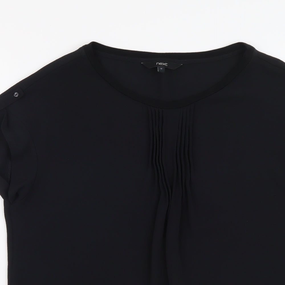 NEXT Womens Black Polyester Basic Blouse Size 12 Round Neck