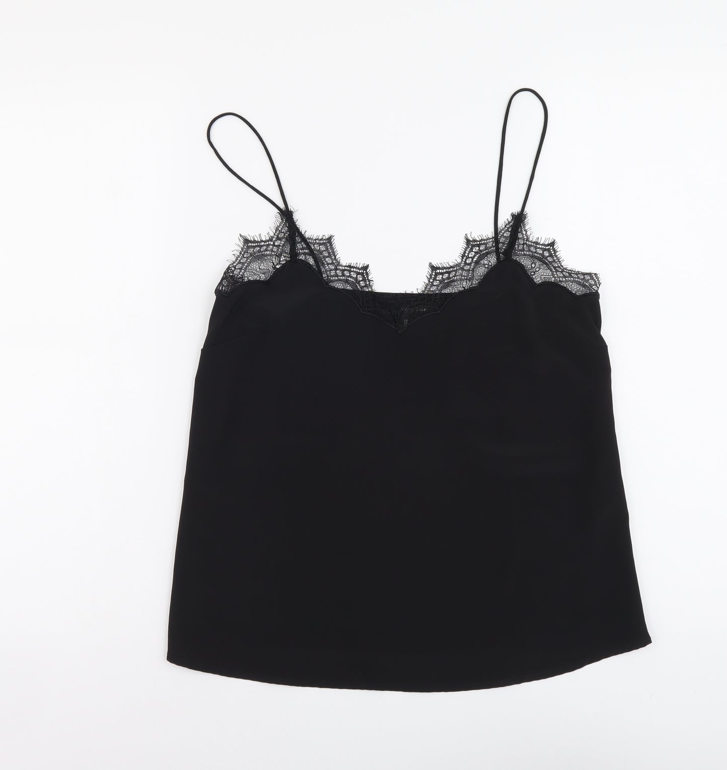 New Look Womens Black Polyester Basic Tank Size 8 V-Neck - Lace Detail