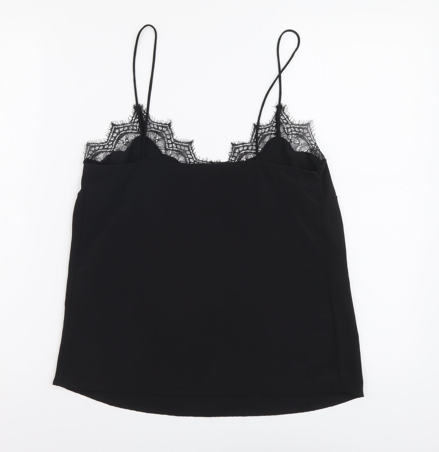 New Look Womens Black Polyester Basic Tank Size 8 V-Neck - Lace Detail
