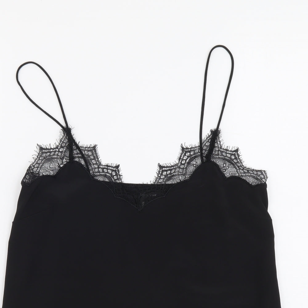 New Look Womens Black Polyester Basic Tank Size 8 V-Neck - Lace Detail