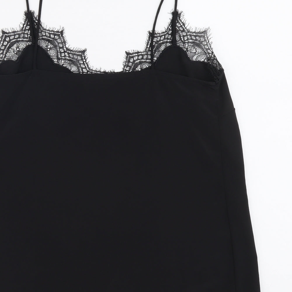 New Look Womens Black Polyester Basic Tank Size 8 V-Neck - Lace Detail