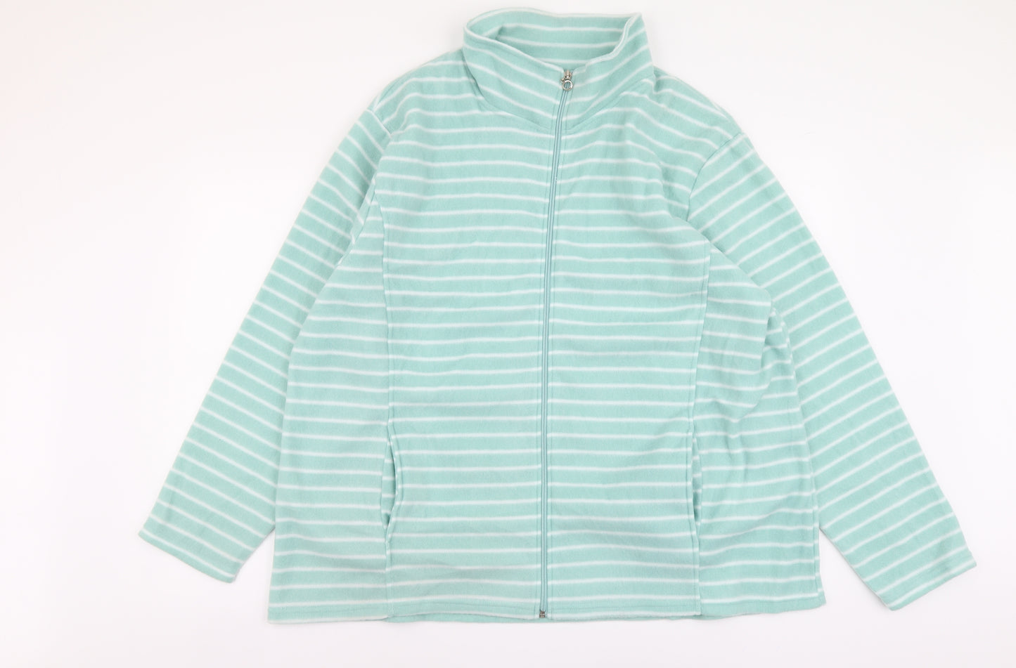 Anne De Lancay Womens Green Striped Jacket Size 2XL Zip