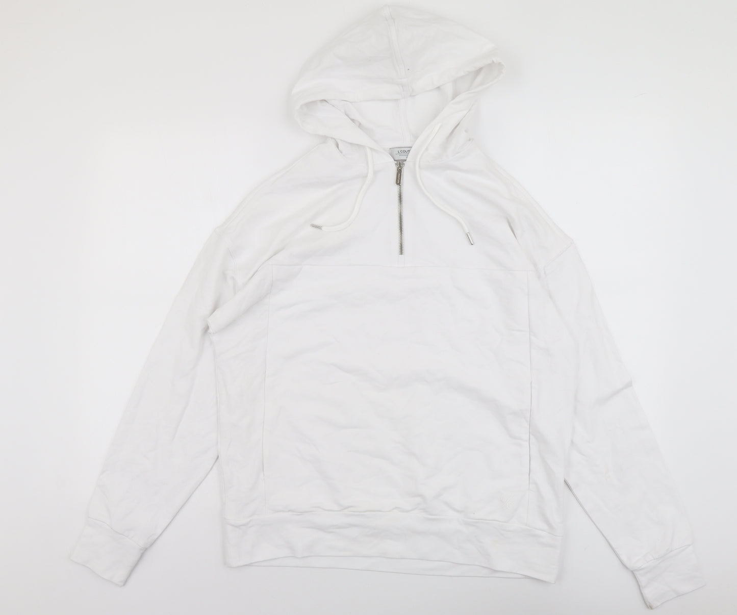 L'Couture Womens White Cotton Pullover Hoodie Size XS Zip