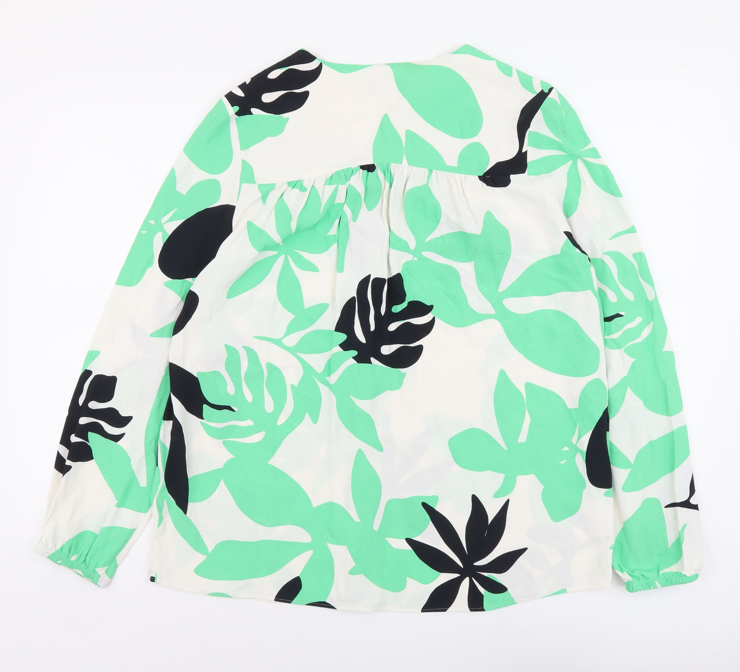 Autograph Womens Green Geometric Viscose Basic Blouse Size 10 V-Neck - Leaf Print