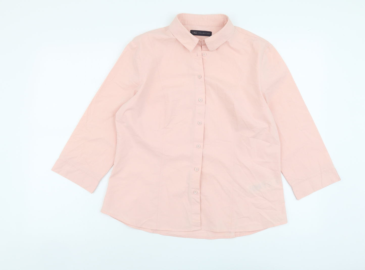 Marks and Spencer Womens Pink Cotton Basic Button-Up Size 14 Collared