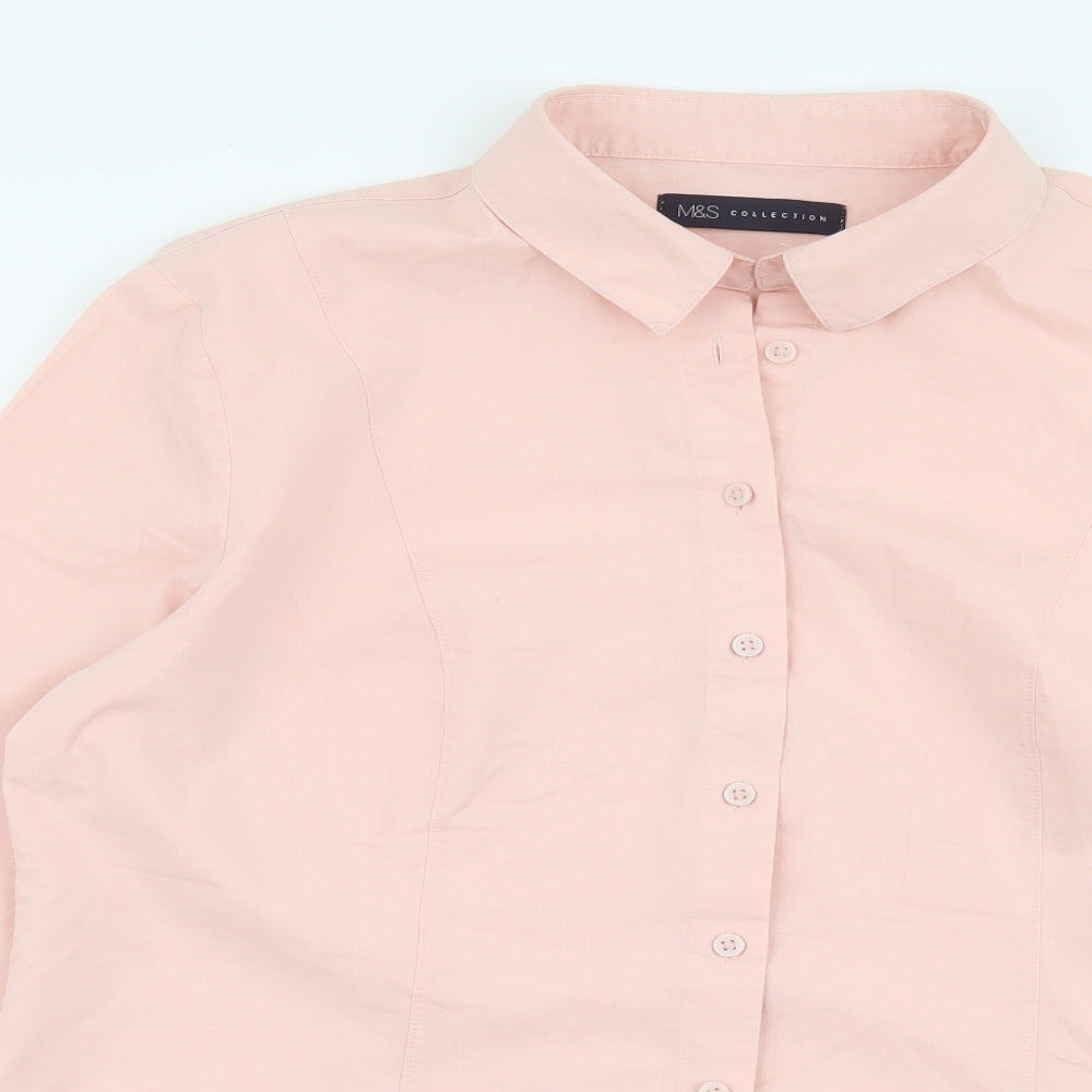 Marks and Spencer Womens Pink Cotton Basic Button-Up Size 14 Collared