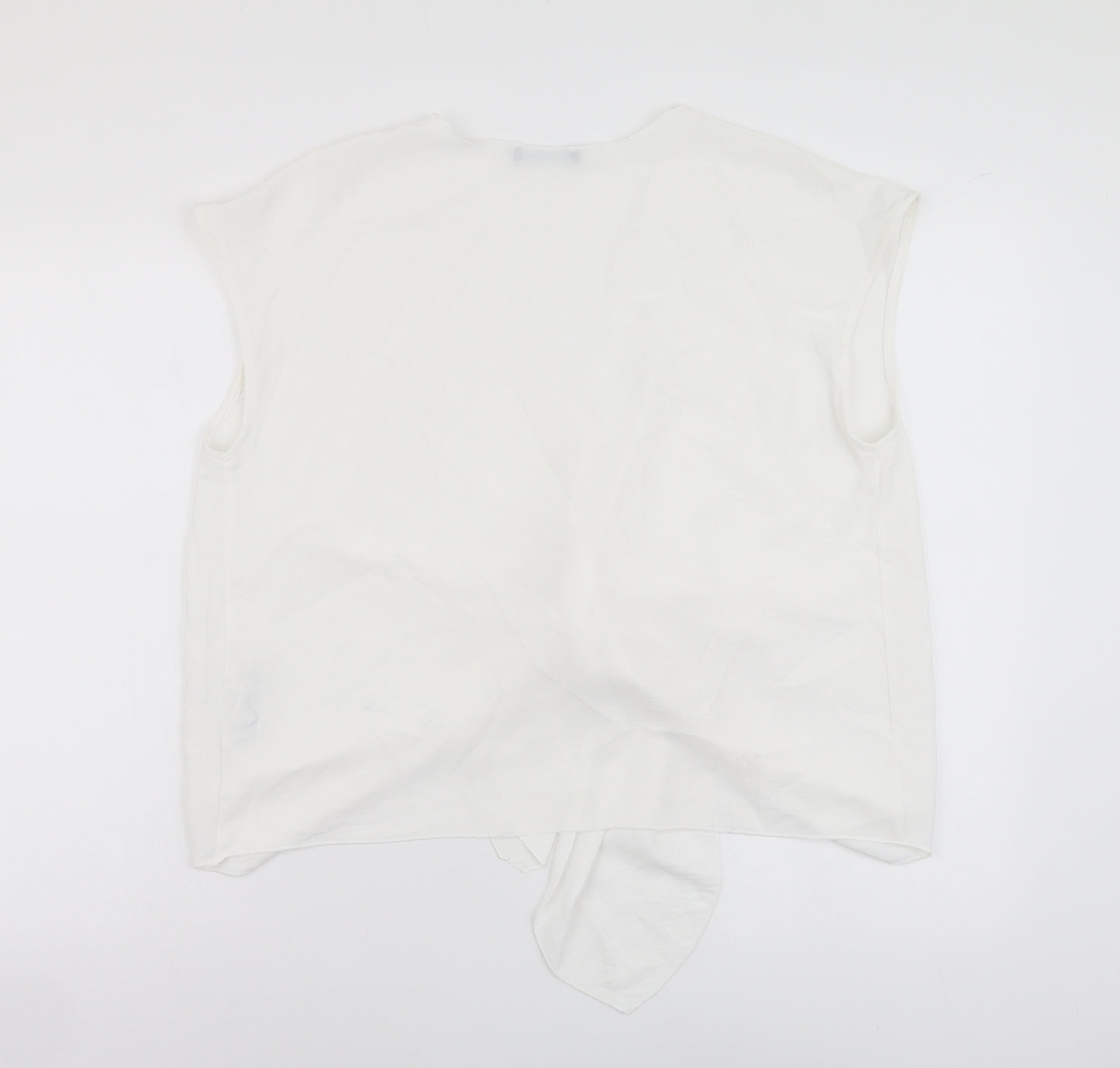 Zara Womens White Polyester Basic Blouse Size M V-Neck - Knot Front