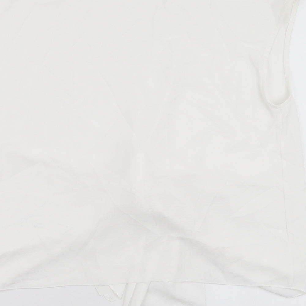Zara Womens White Polyester Basic Blouse Size M V-Neck - Knot Front