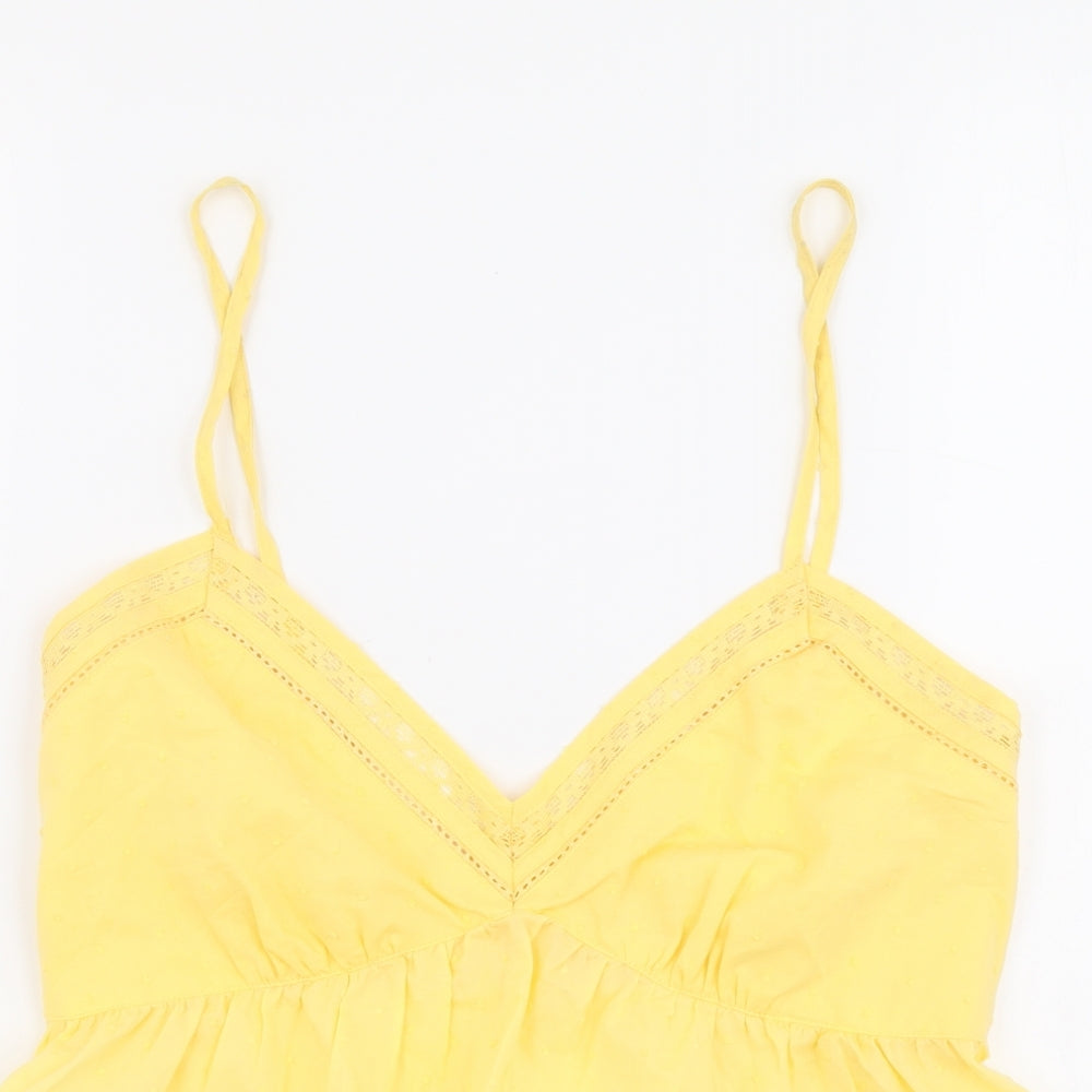 Marks and Spencer Womens Yellow Cotton Basic Tank Size 12 V-Neck