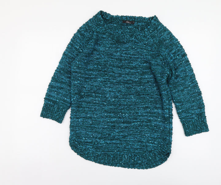 Bonmarché Womens Blue Round Neck Polyester Pullover Jumper Size S