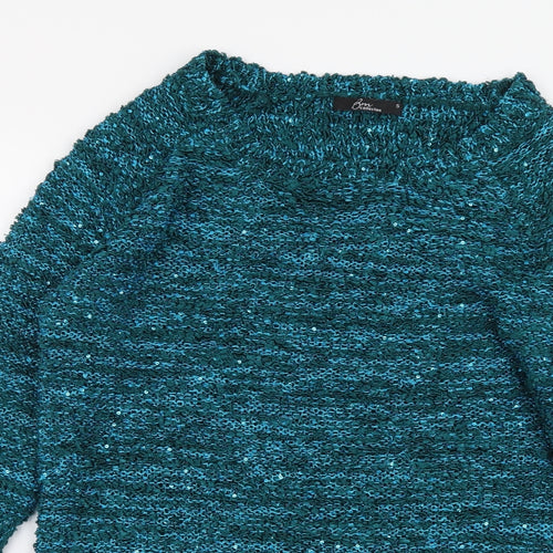 Bonmarché Womens Blue Round Neck Polyester Pullover Jumper Size S