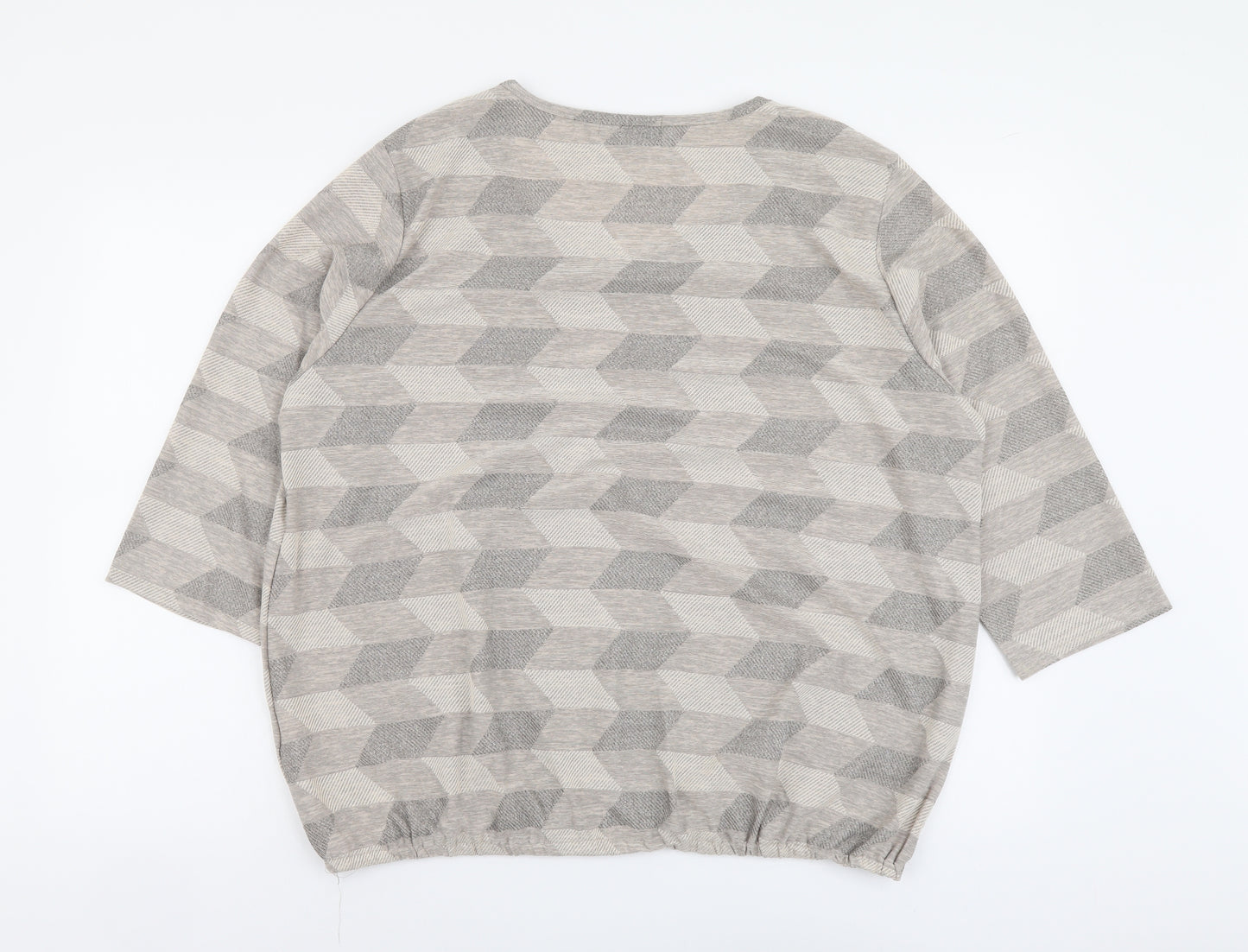 Just Elegance Womens Beige Geometric Polyester Basic T-Shirt Size 22 Round Neck