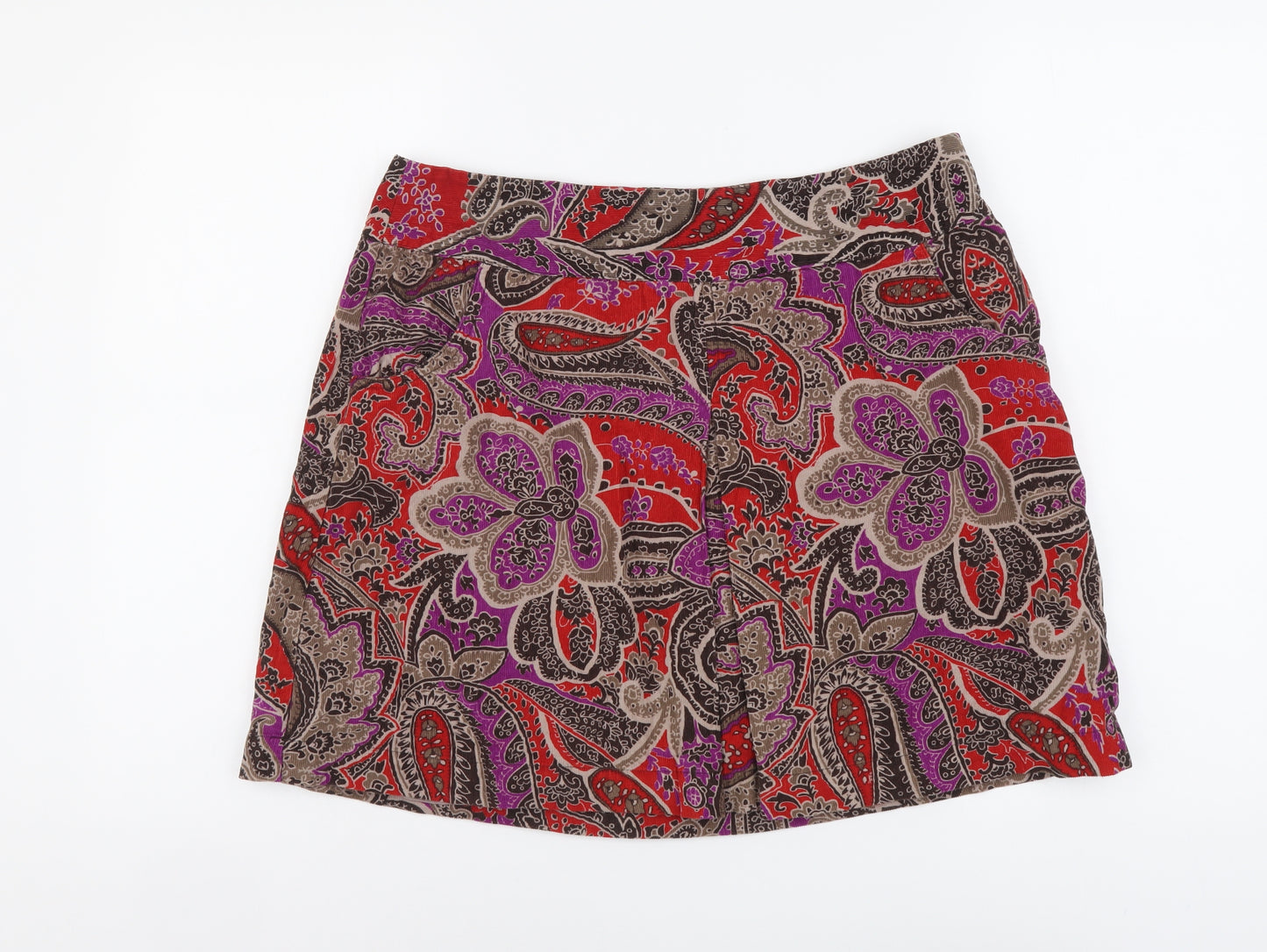 Monsoon Womens Multicoloured Geometric Cotton Mini Skirt Size 14 Zip