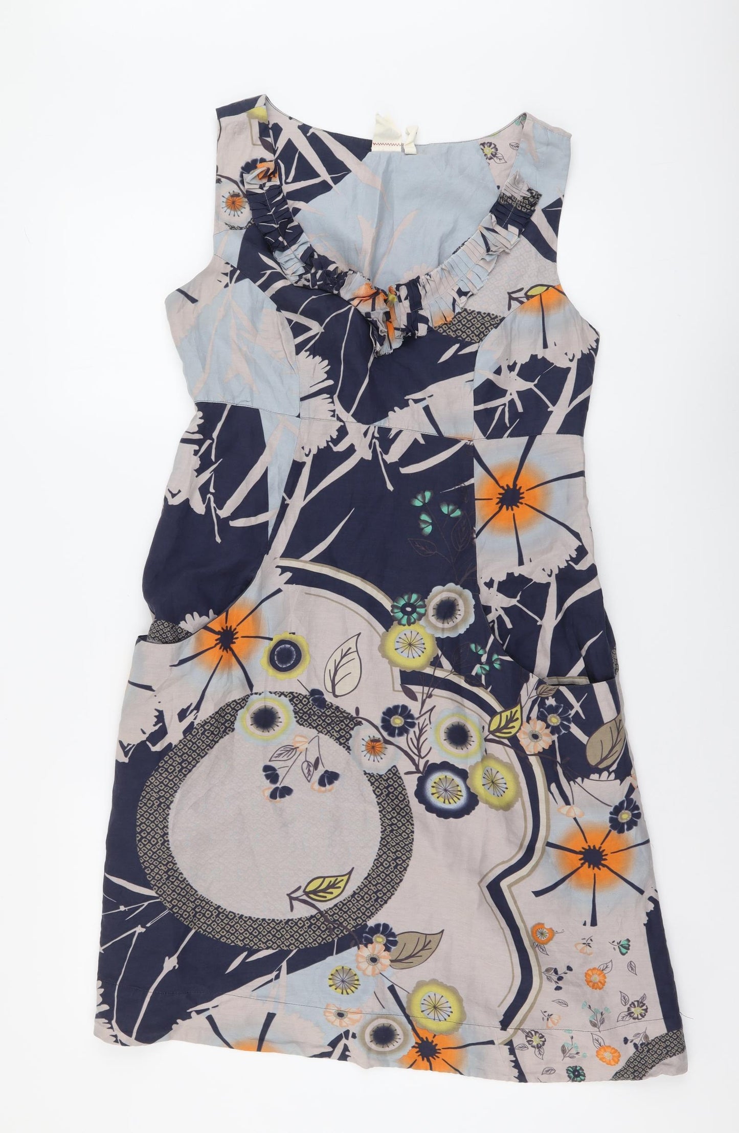 White Stuff Womens Multicoloured Geometric Cotton Shift Size 12 V-Neck Pullover