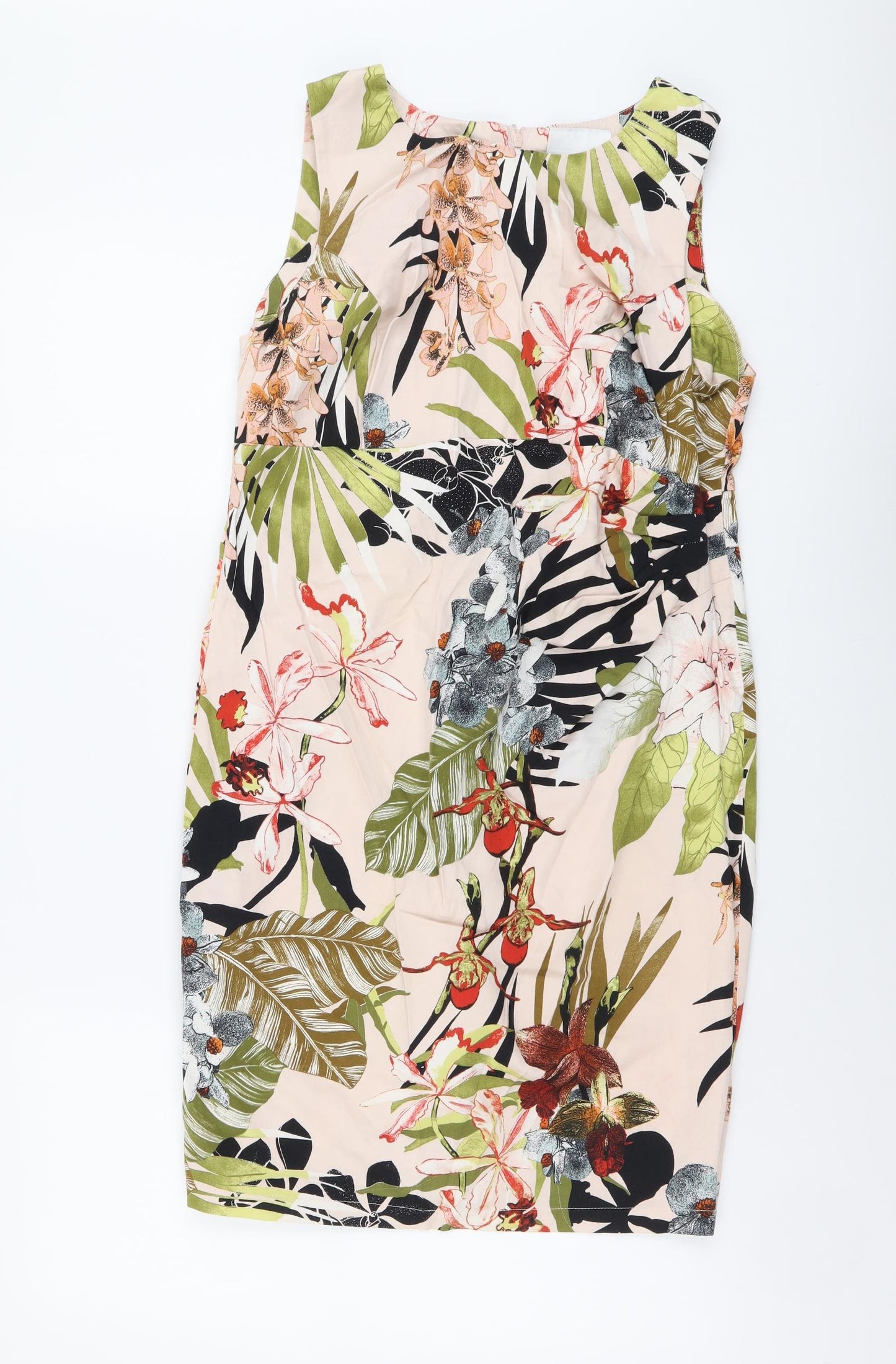 Wallis Womens Multicoloured Floral Cotton Shift Size 14 Boat Neck Zip