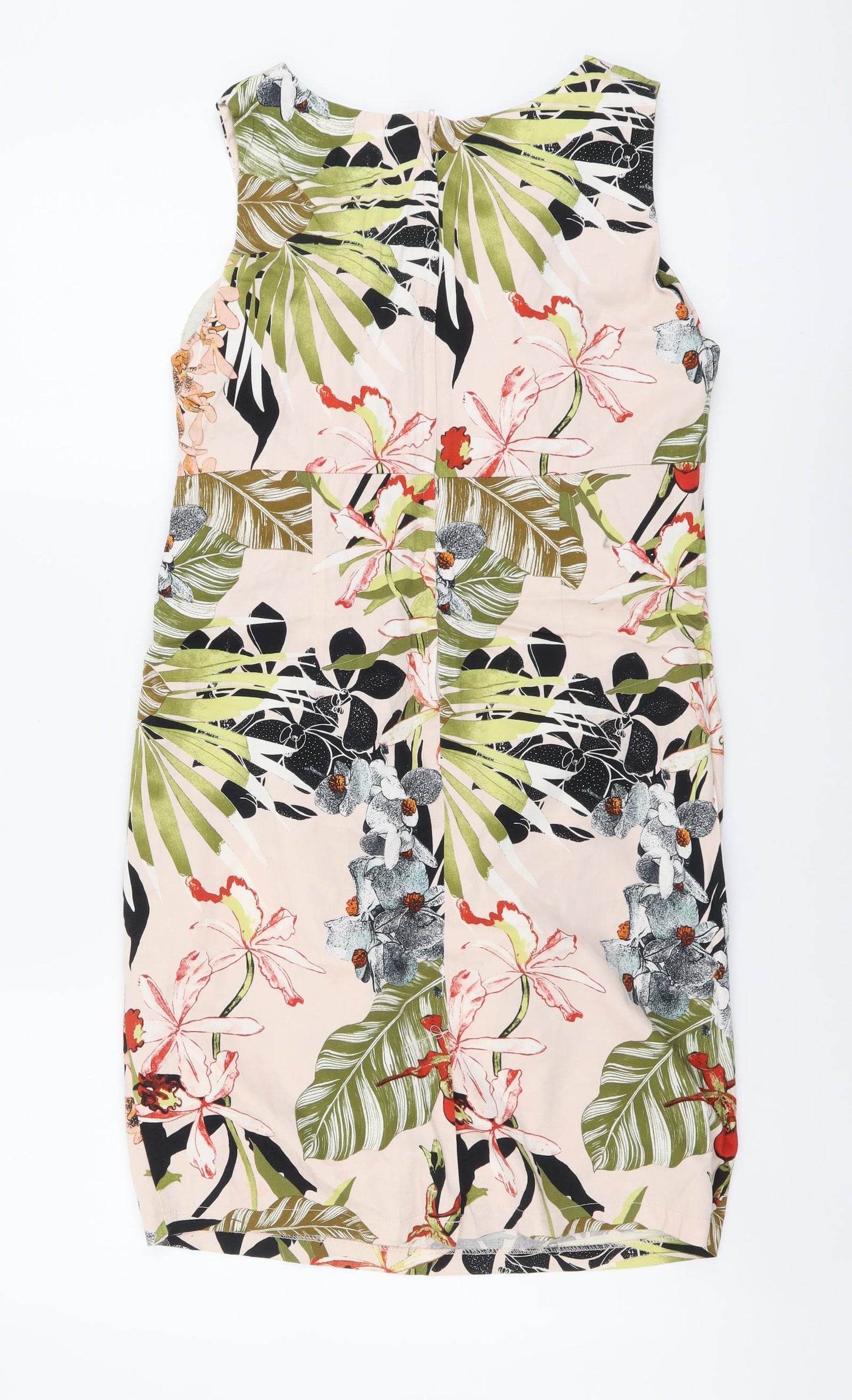 Wallis Womens Multicoloured Floral Cotton Shift Size 14 Boat Neck Zip